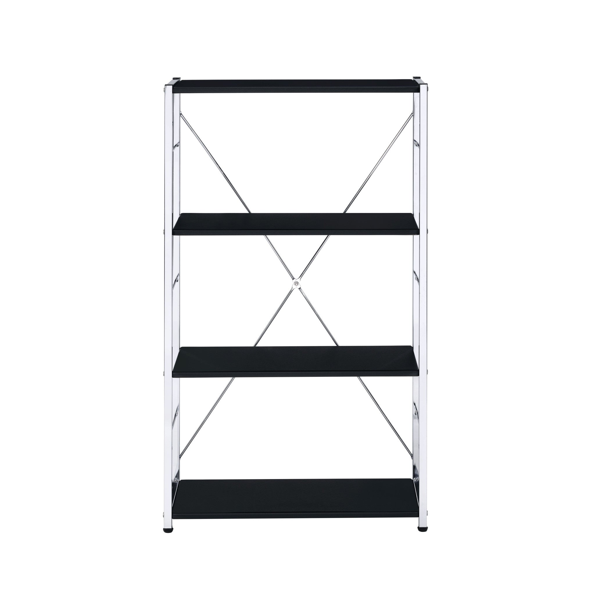 42" Black and Silver Metal Four Tier Etagere Bookcase