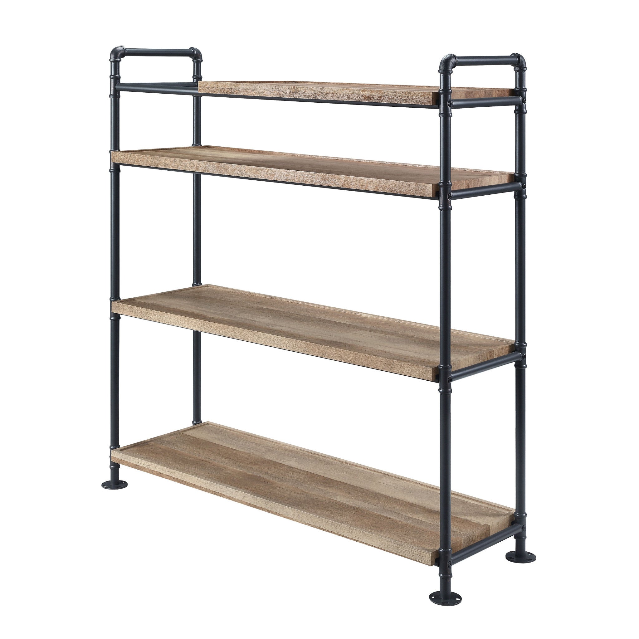 49" Brown and Black Metal Four Tier Etagere Bookcase