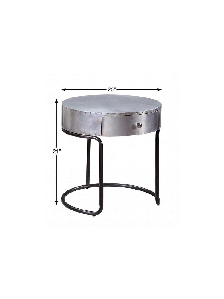 21" Aluminum And Manufactured Wood Round End Table With Drawer