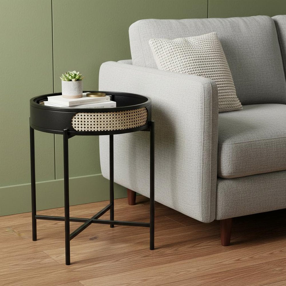 24" Black Melamine Veneer And Manufactured Wood Round End Table