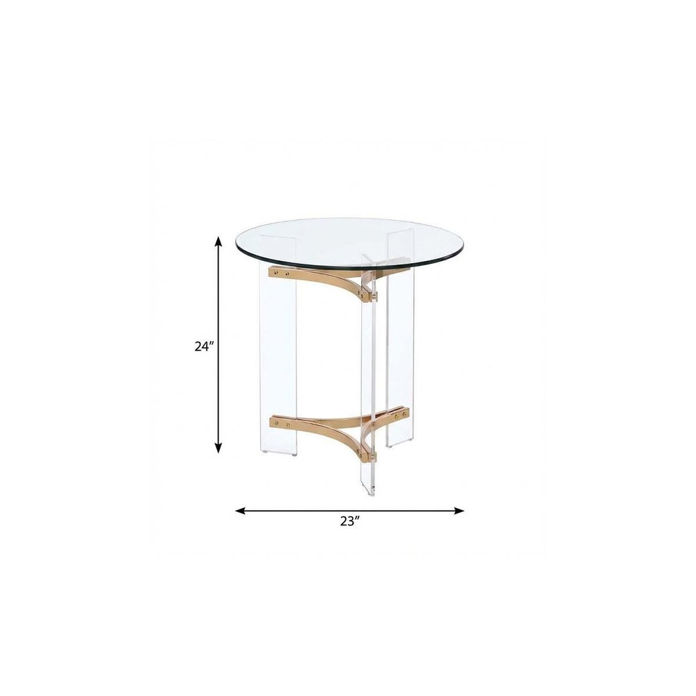 24" Gold And Clear Glass And Metal Round End Table