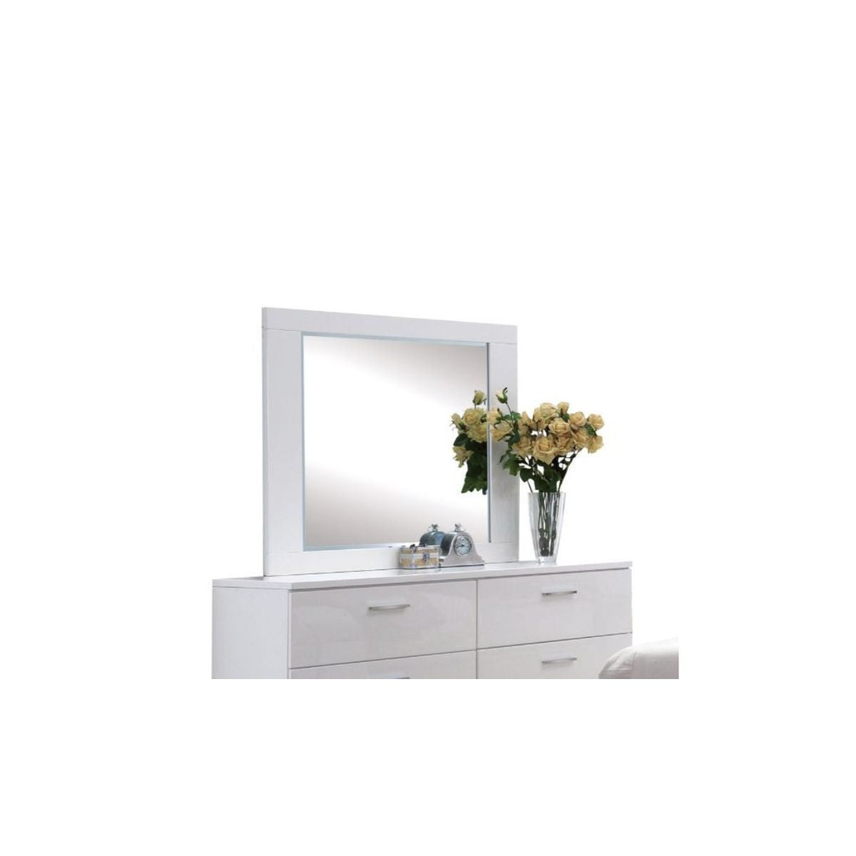 37" White & Chrome Leg Dresser Mirror
