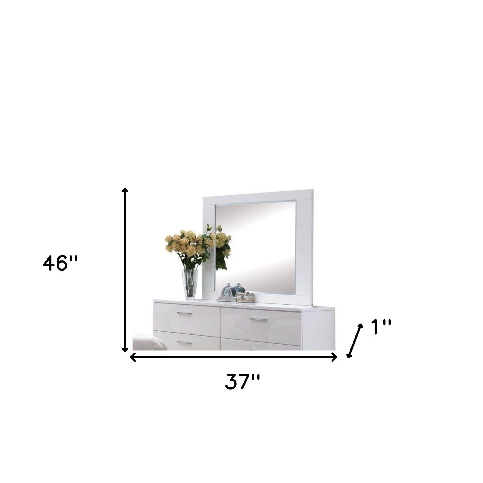 37" White & Chrome Leg Dresser Mirror