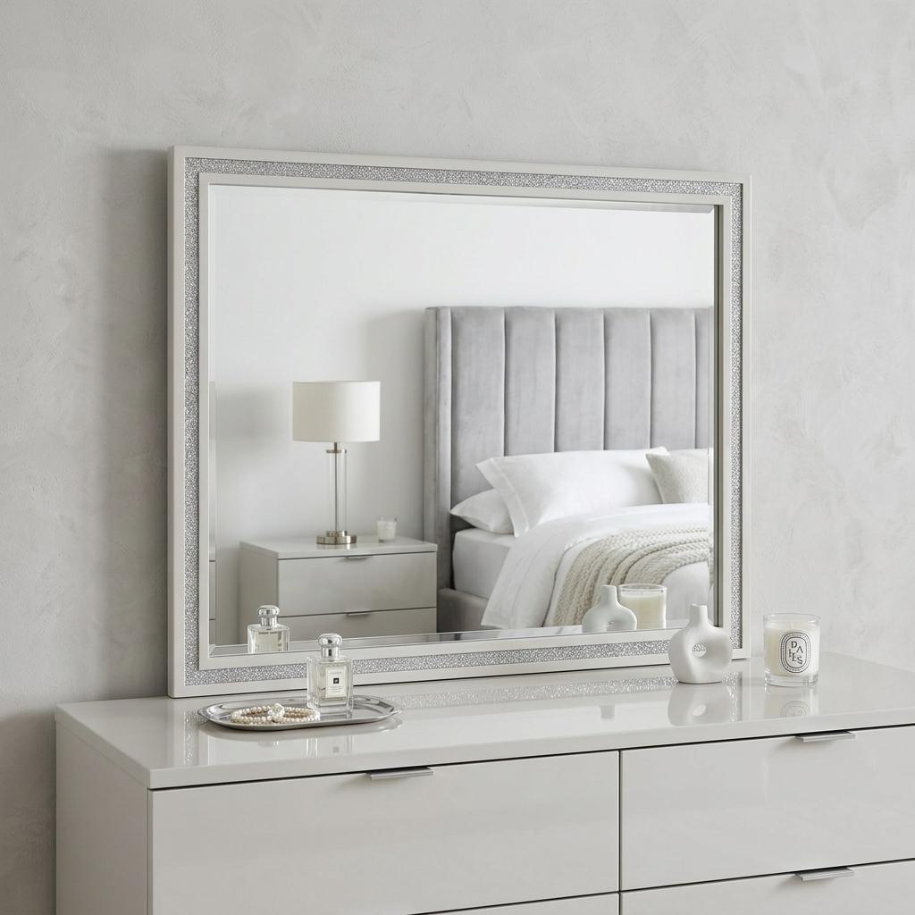 35" White Wood Framed Mounted Dresser Mirror