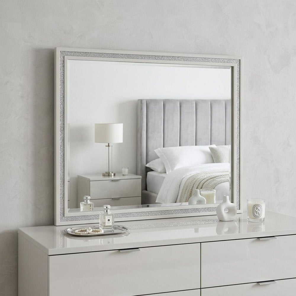 35" White Wood Framed Mounted Dresser Mirror