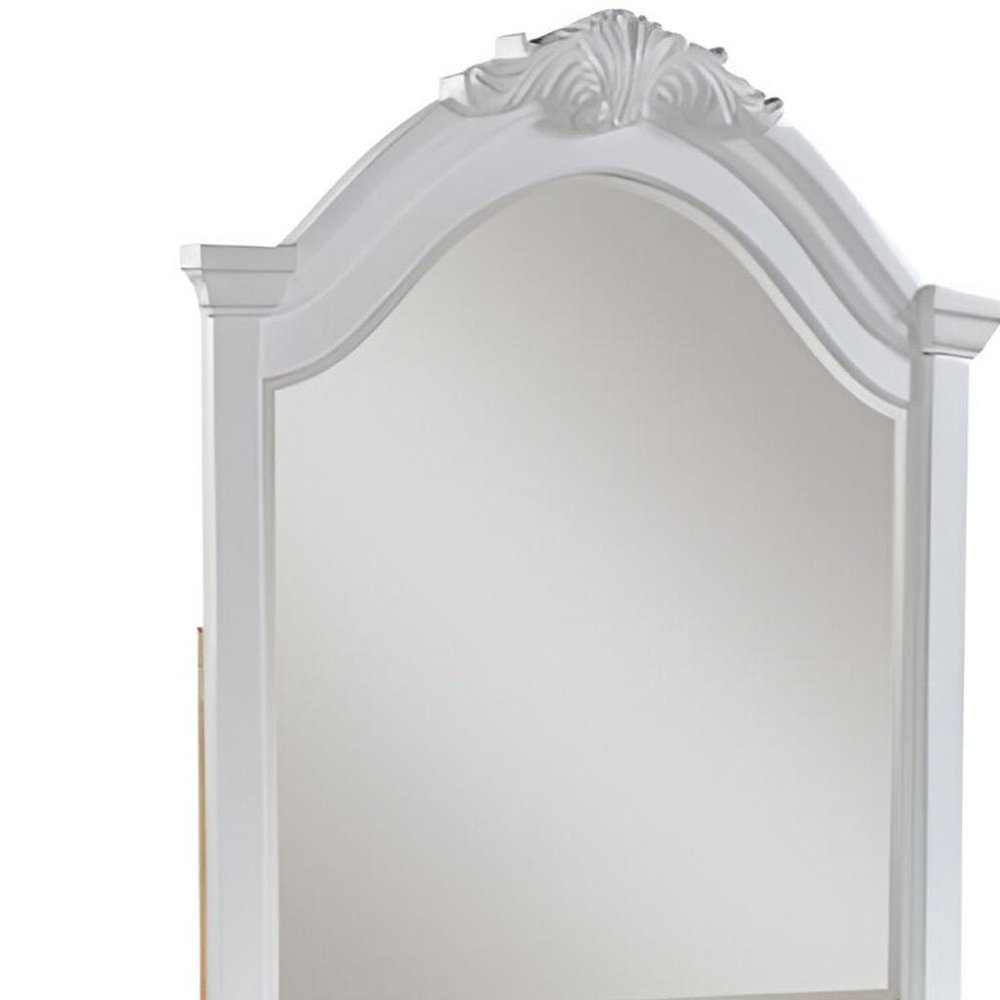 43" White Solid Wood Crowned Top Dresser Mount Framed Mirror
