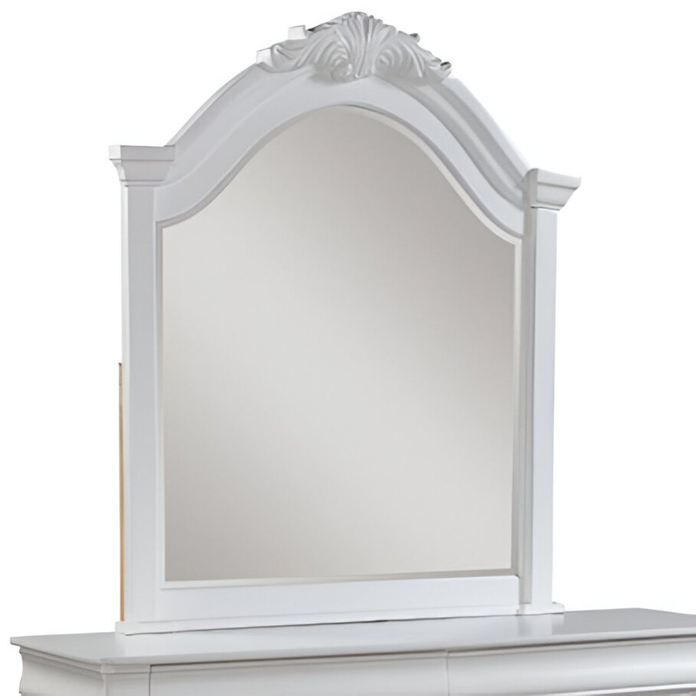 43" White Crowned Top Wood Framed Mounted Dresser Mirror