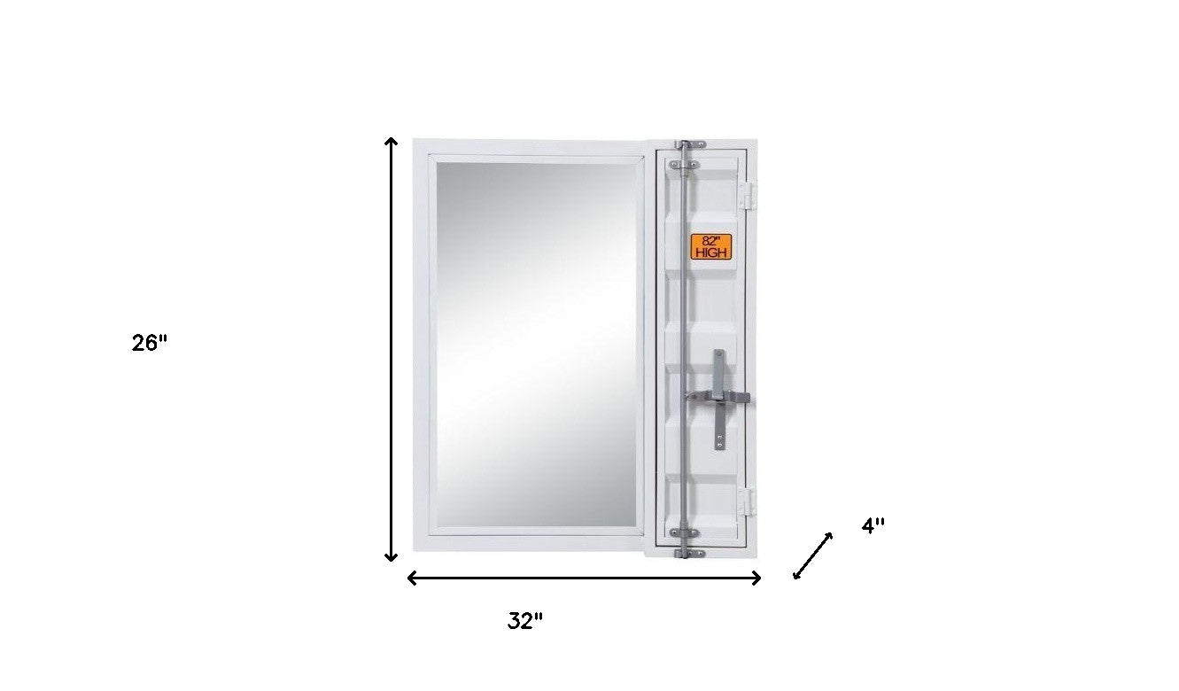 32" White Metal Framed Mounted Dresser Mirror