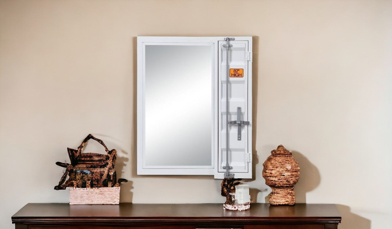 32" White Metal Framed Mounted Dresser Mirror