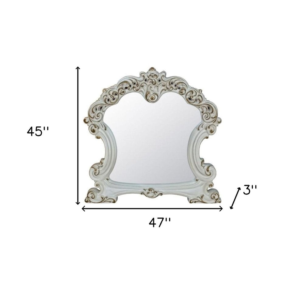 45" White Abstract Wood Framed Mounted Dresser Mirror