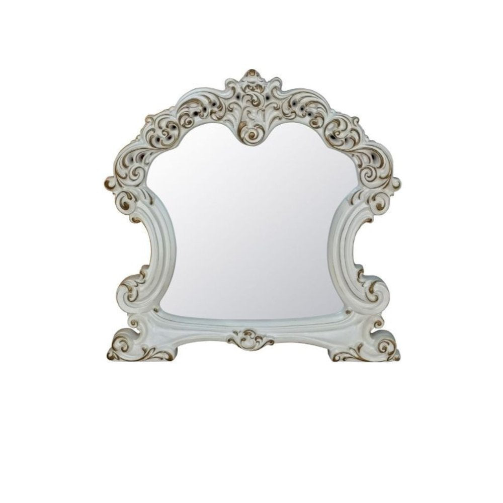 45" White Abstract Wood Framed Mounted Dresser Mirror