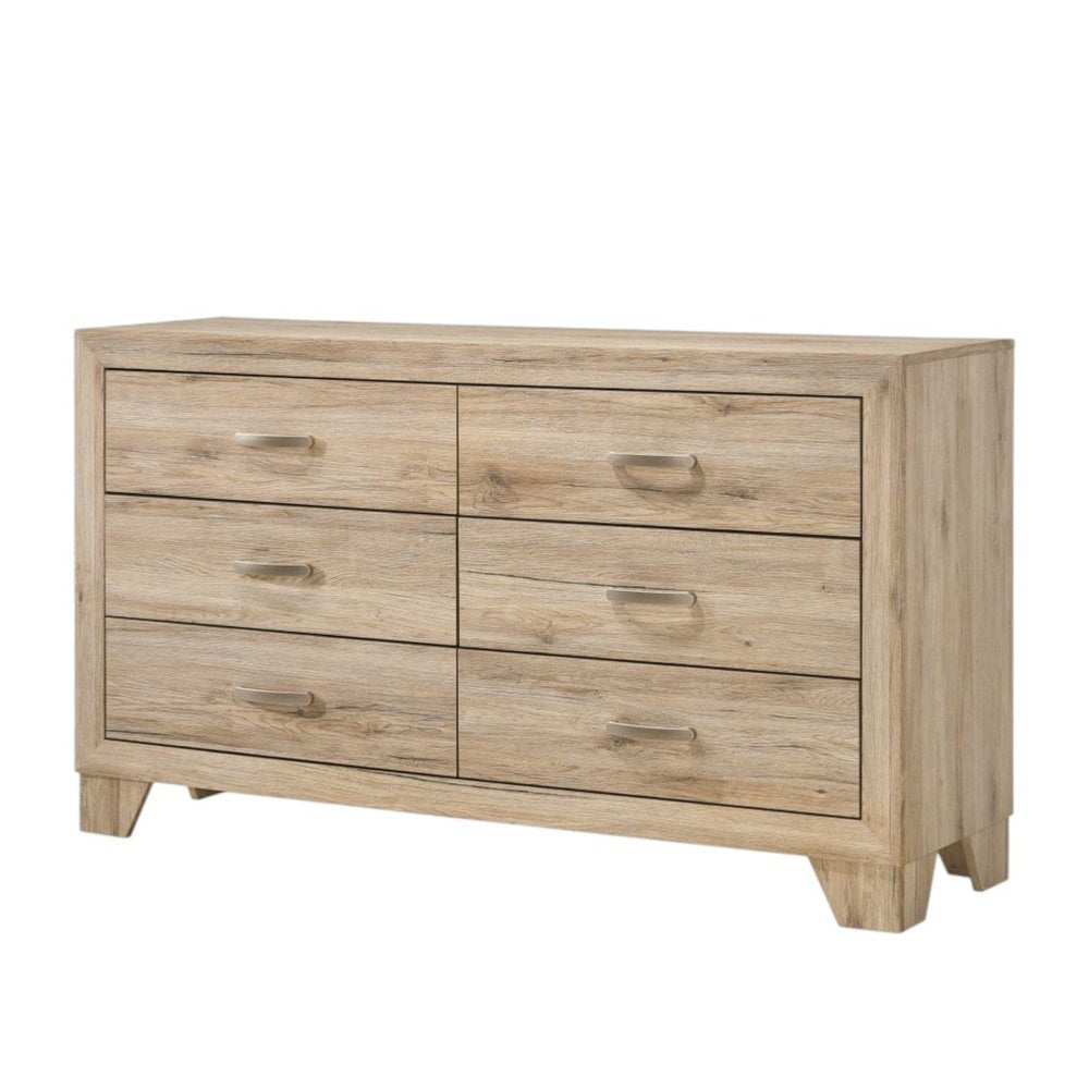 59" Natural Brown Manufactured Wood Six Drawer Double Dresser