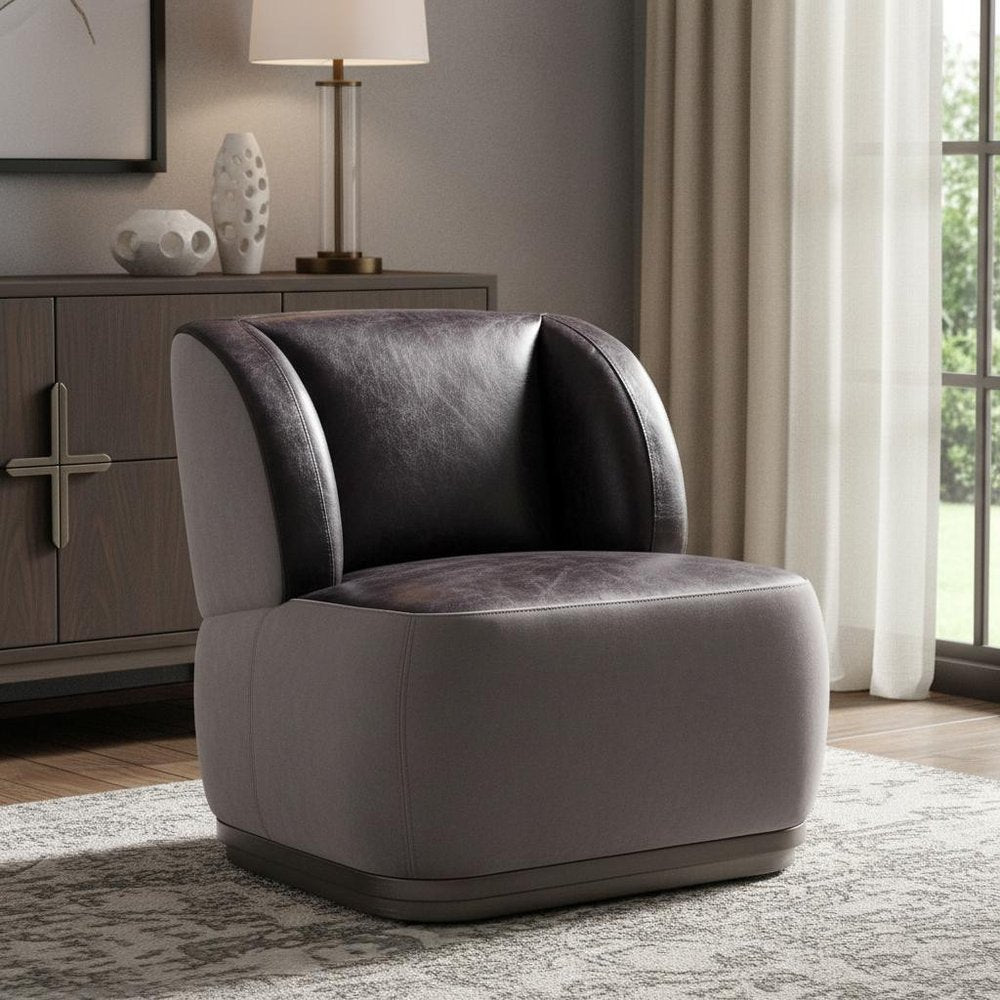 29" Slate Gray and Brown Velvet Slipper Chair