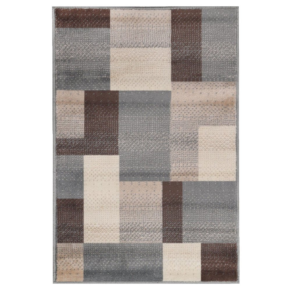4' X 6' Gray Tan And Brown Patchwork Area Rug