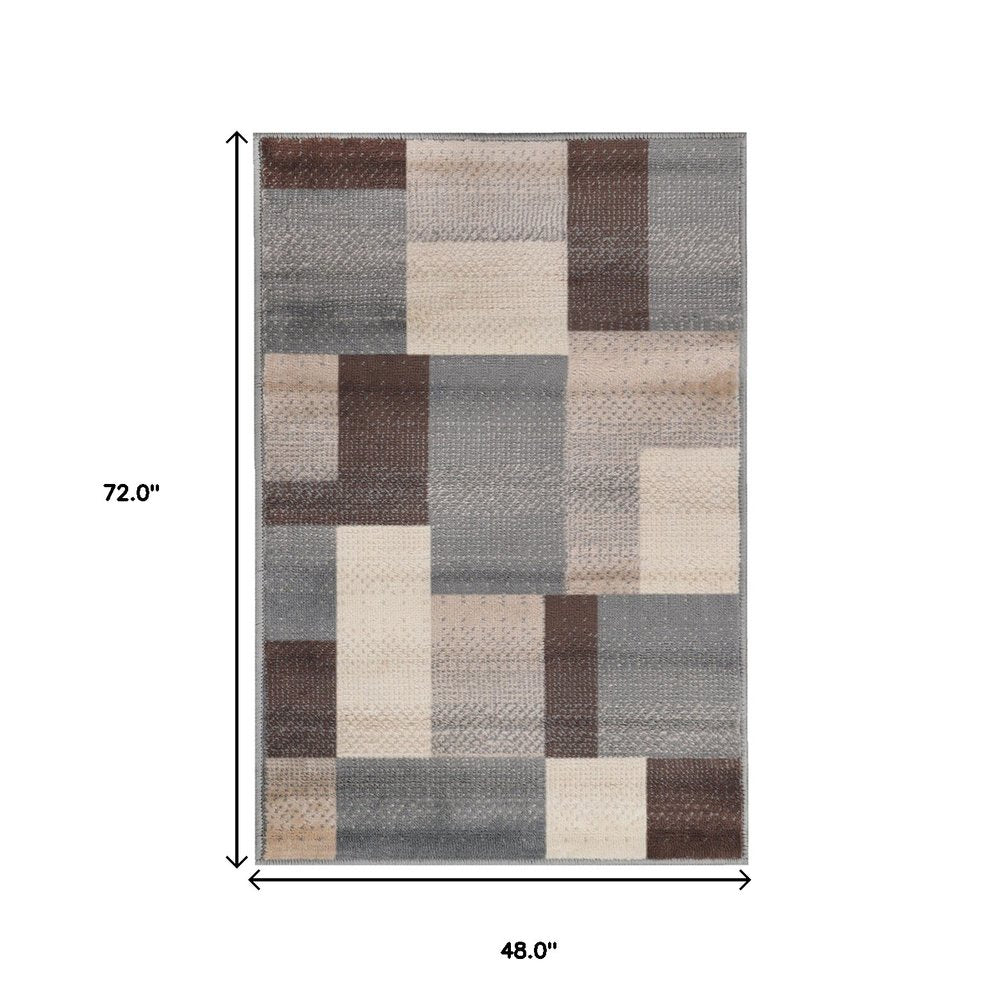 4' X 6' Gray Tan And Brown Patchwork Area Rug