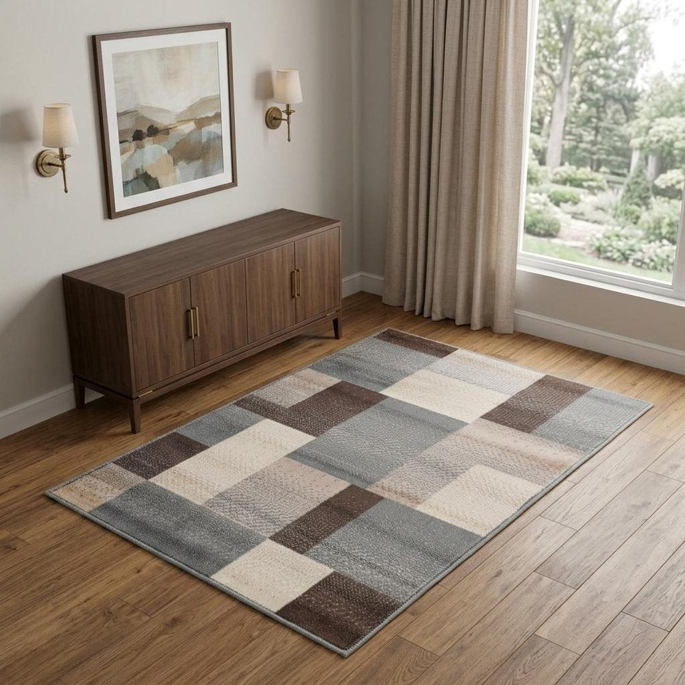 4' X 6' Gray Tan And Brown Patchwork Area Rug
