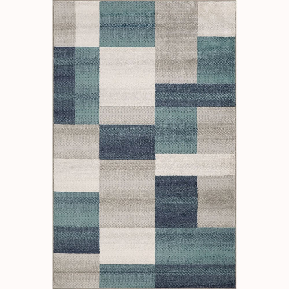 5' X 8' Teal And Ivory Patchwork Area Rug