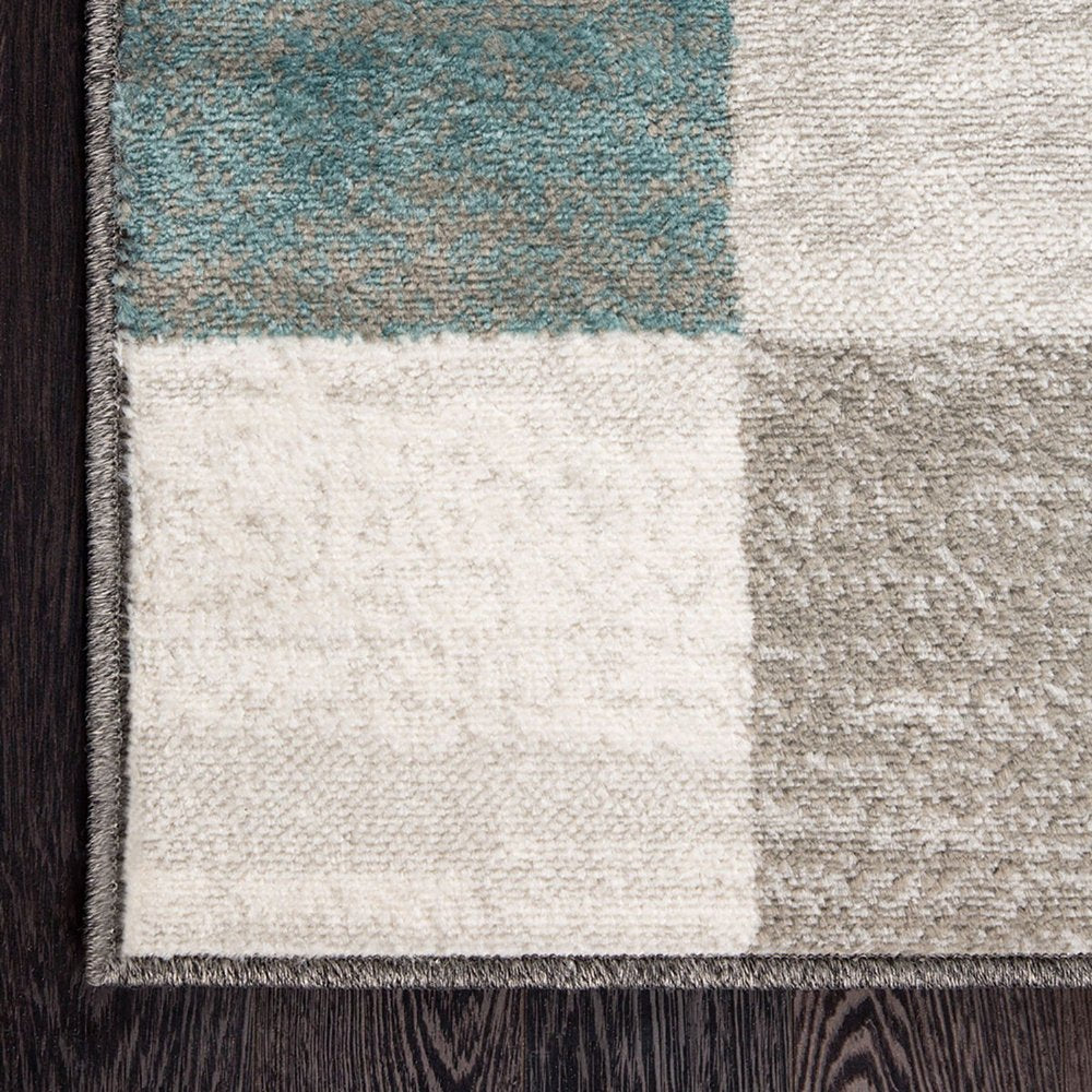 5' X 8' Teal Ivory And Gray Geometric Area Rug
