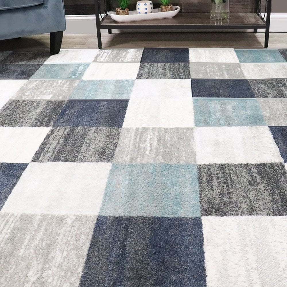 5' X 8' Teal Ivory And Gray Geometric Area Rug