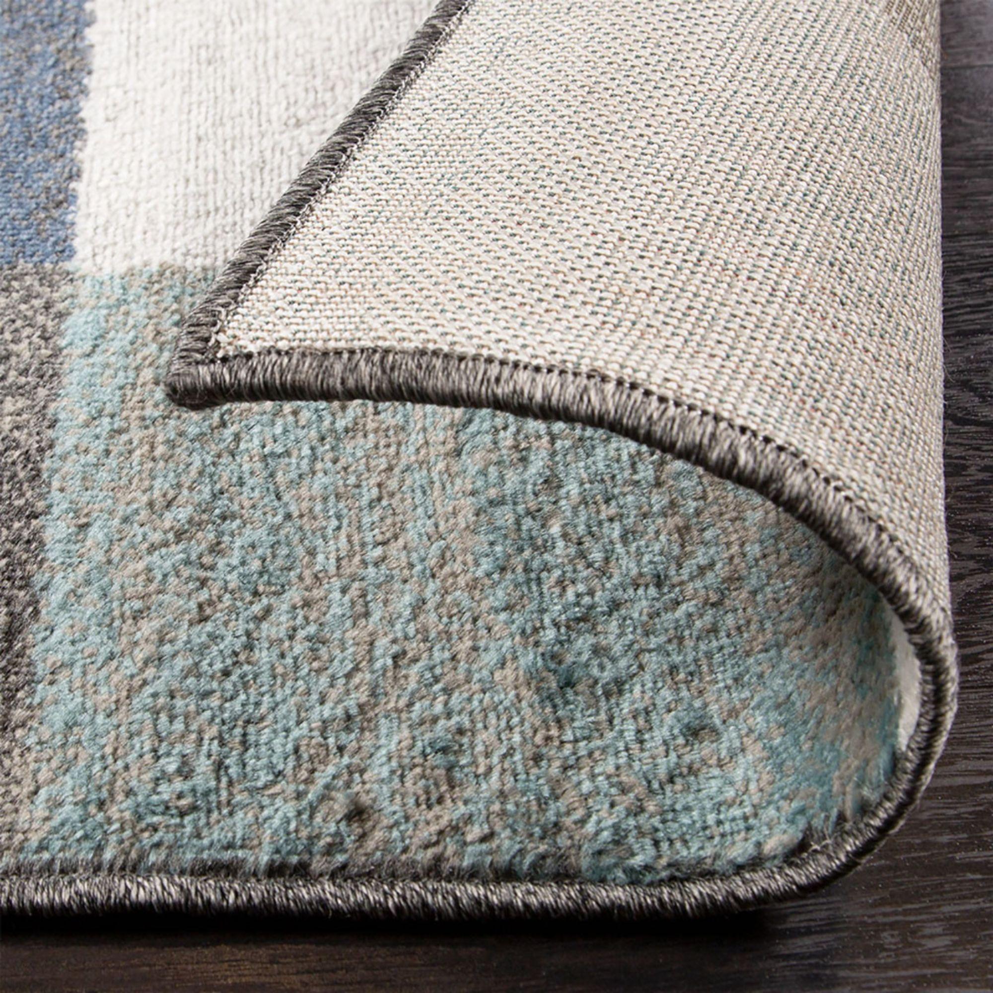 8' X 10' Teal Ivory And Gray Geometric Area Rug