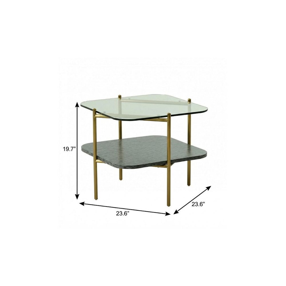 20" Gold And Clear Glass And Metal Square End Table With Shelf