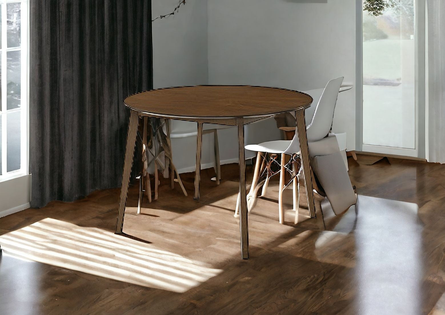 42" Brown Wood Round Top Dining Table