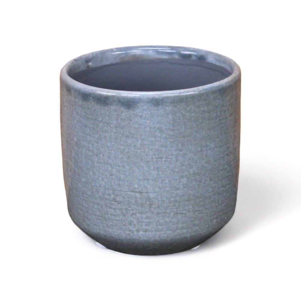 Gray Ceramic 44 Ounce Crackle Mosaic Round Distressed Pot Planter