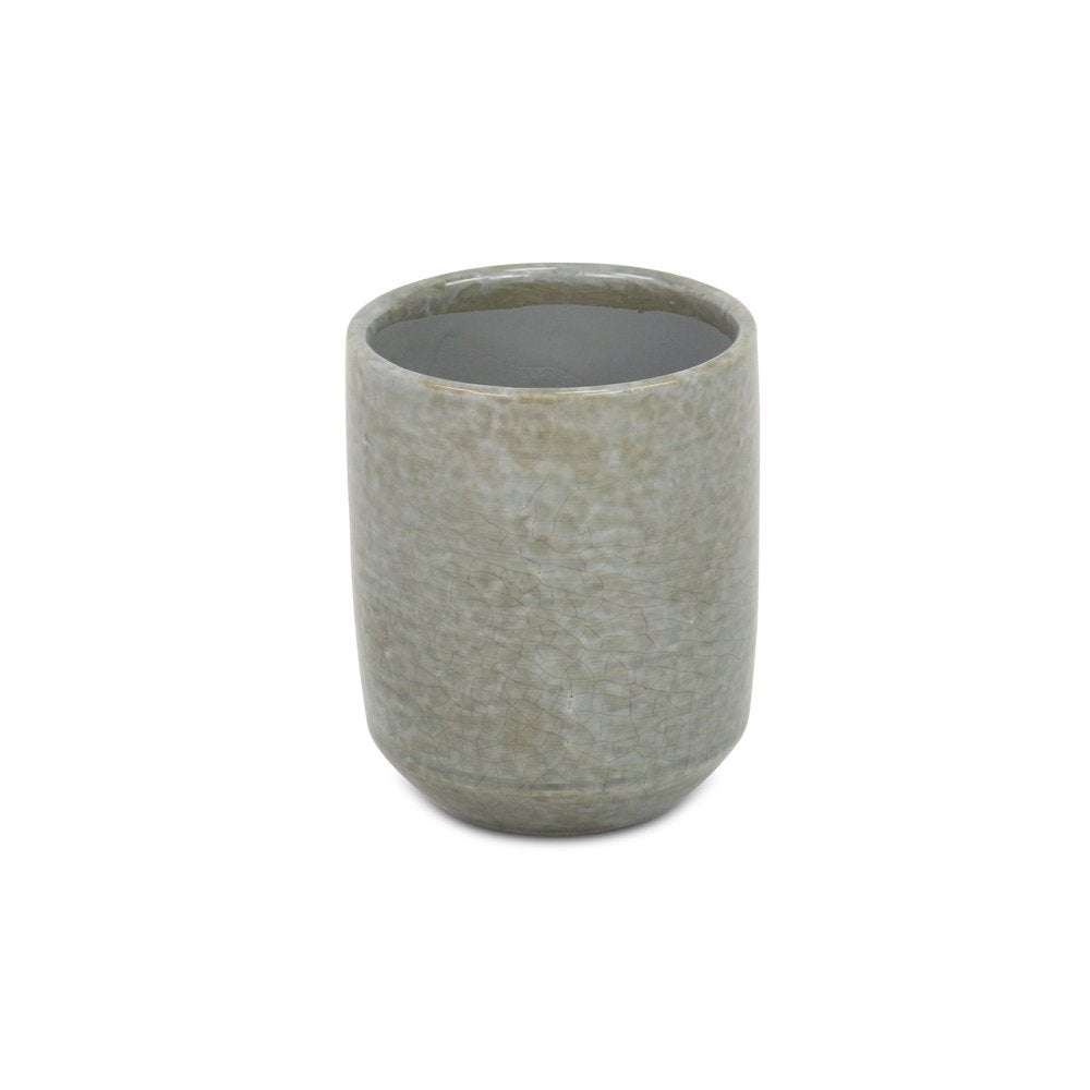 Gray Ceramic 20 Ounce Crackle Mosaic Round Distressed Pot Planter