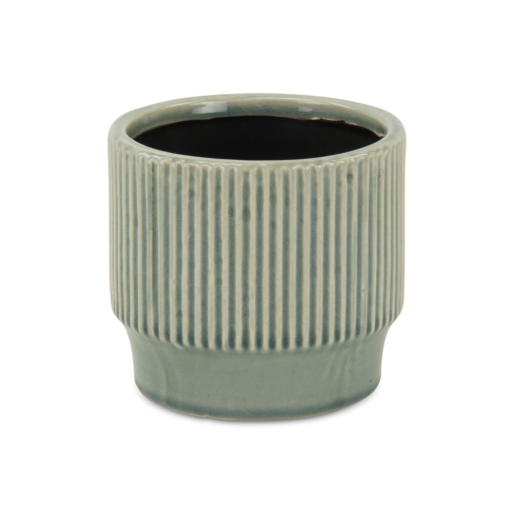 Green Ceramic 41 Ounce Striped Round Distressed Pot Planter
