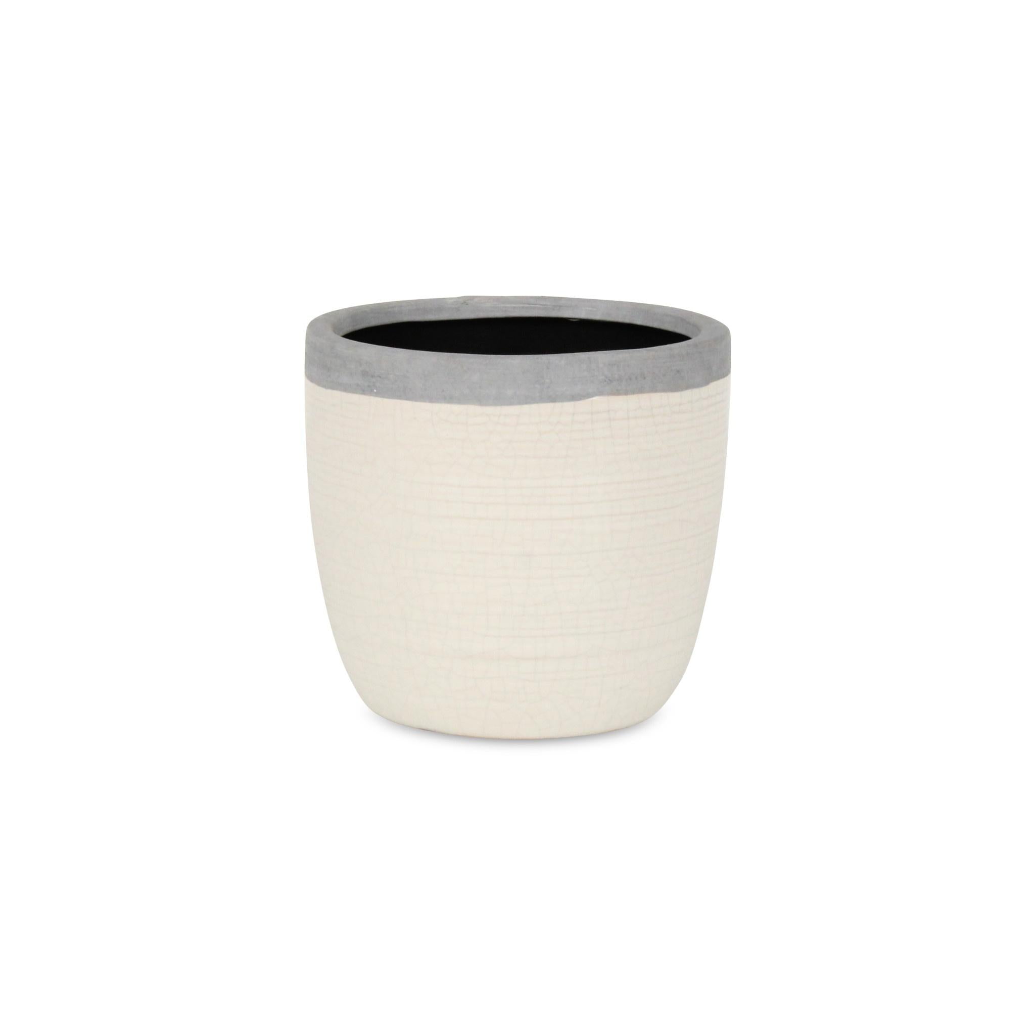 6" Cream and Gray Crackle Glaze Ceramic Indoor Outdoor Round Pot Planter