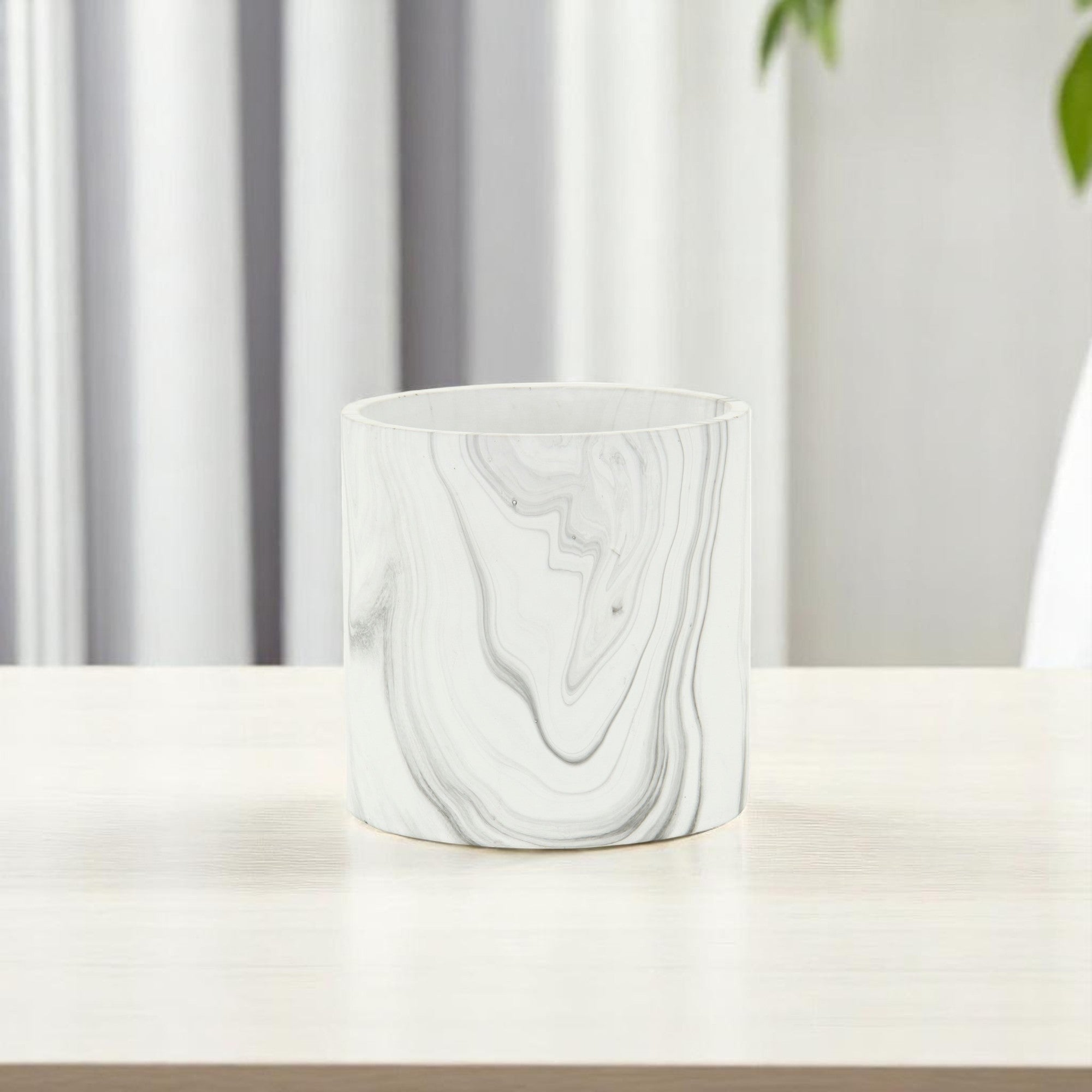 5" White and Gray Marbleized Ceramic Indoor Outdoor Round Pot Planter