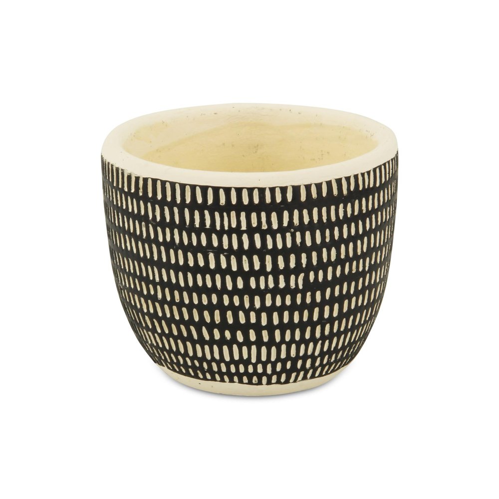 Black And White Ceramic 39 Ounce Dotted Round Distressed Pot Planter