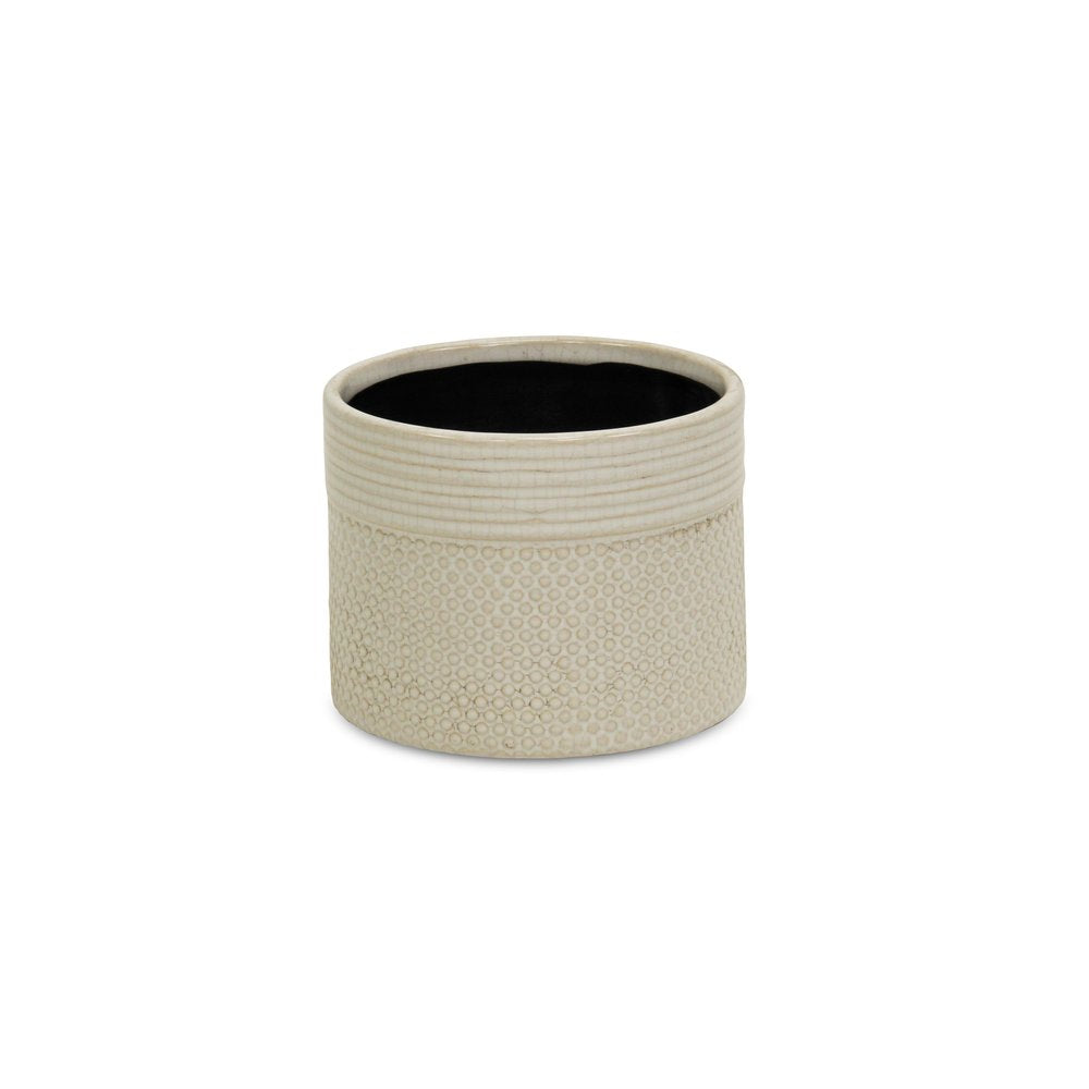 Off White Ceramic 42 Ounce Dotted Round Distressed Pot Planter