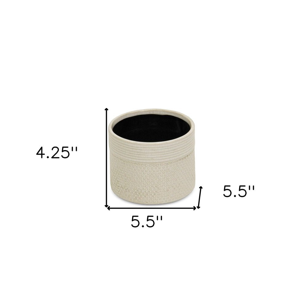 Off White Ceramic 42 Ounce Dotted Round Distressed Pot Planter