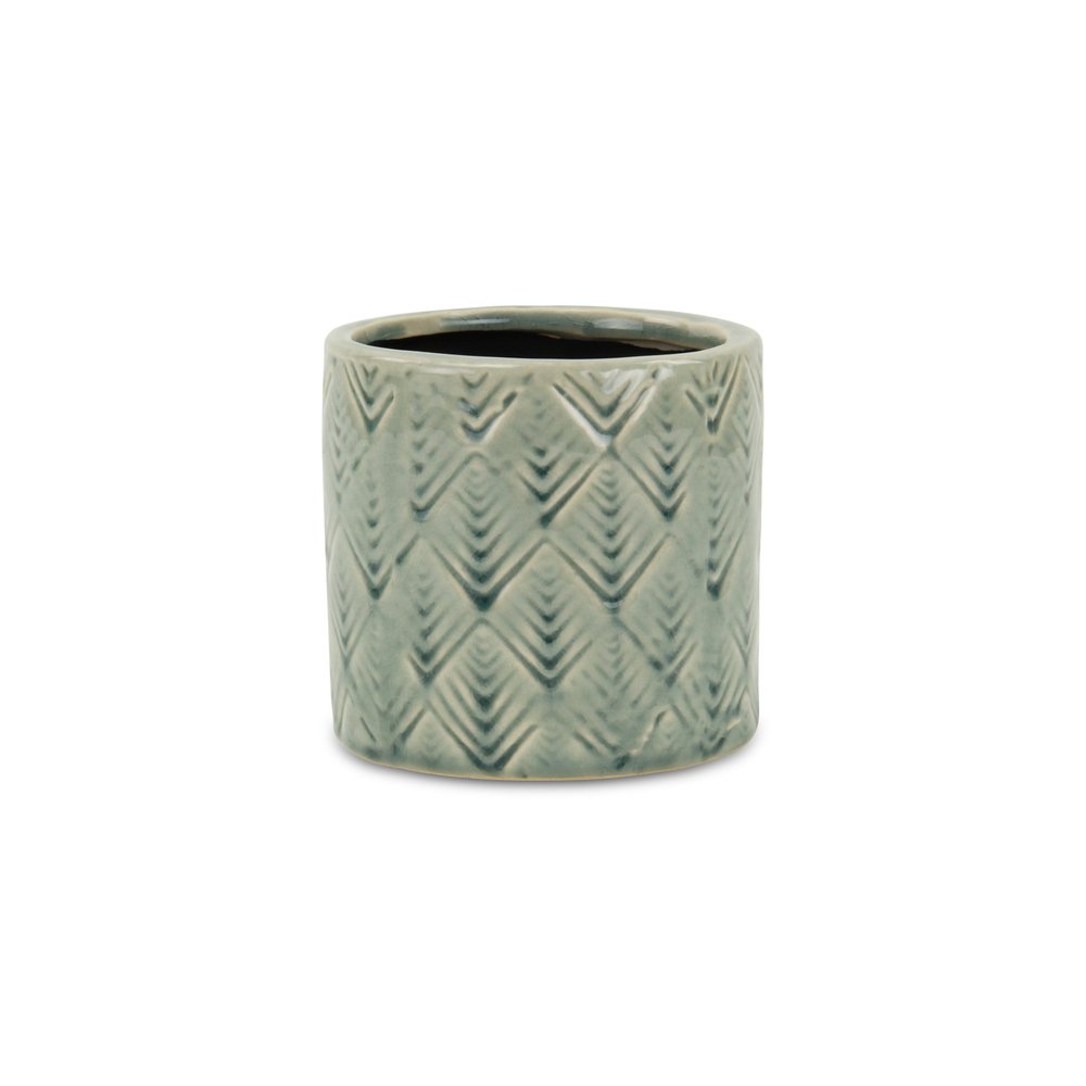 Green Ceramic 16 Ounce Geometric Round Distressed Pot Planter