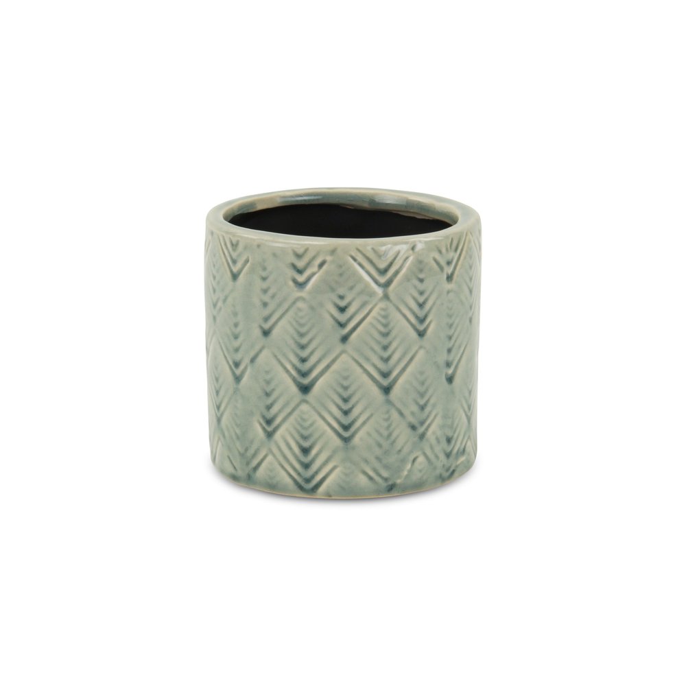 Green Ceramic 16 Ounce Geometric Round Distressed Pot Planter