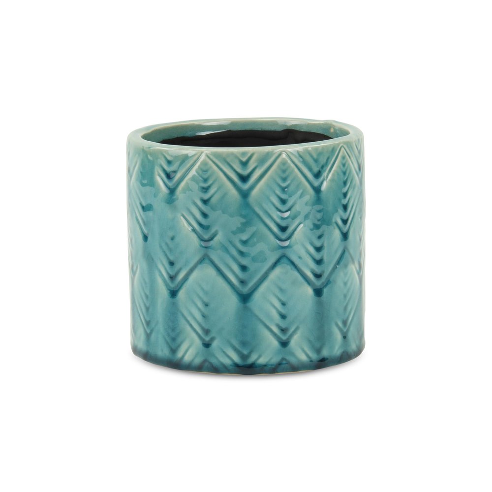 Turquoise Ceramic 22 Ounce Geometric Round Distressed Pot Planter