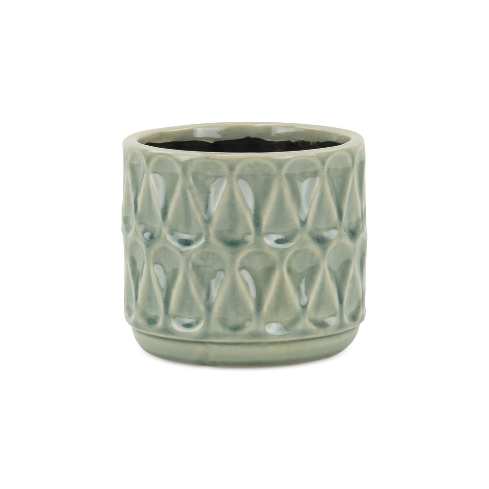 Green Ceramic 10 Ounce Geometric Round Distressed Pot Planter