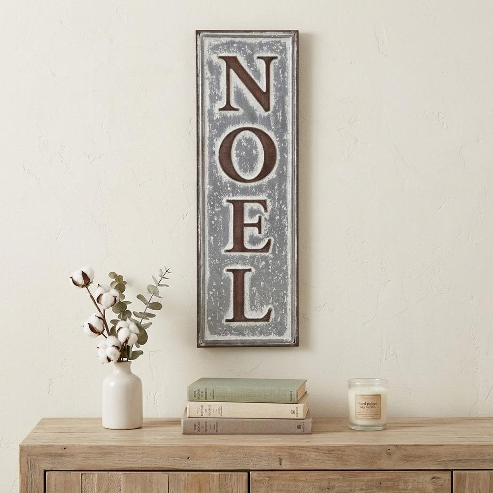 19" X 6" Gray and Brown Christmas Handcrafted Noel Metal Wall Decor