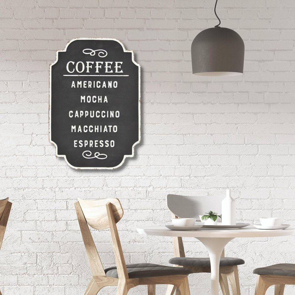 22" X 16" Black and White Types Of Coffee Metal Wall Decor