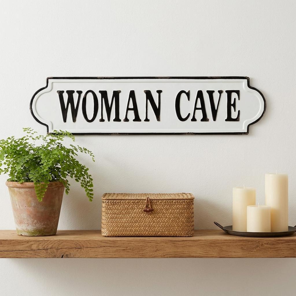 8" X 32" White and Black Woman Cave Metal Wall Decor