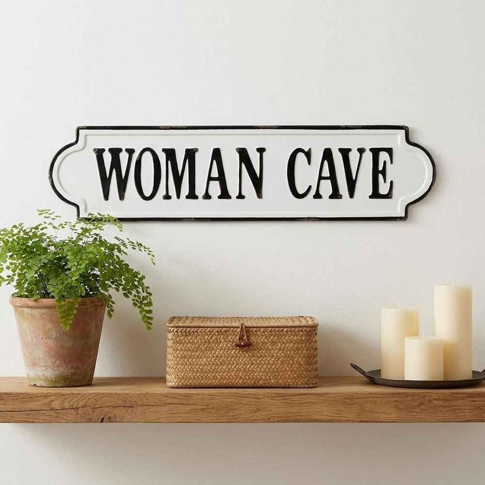 8" X 32" White and Black Woman Cave Metal Wall Decor