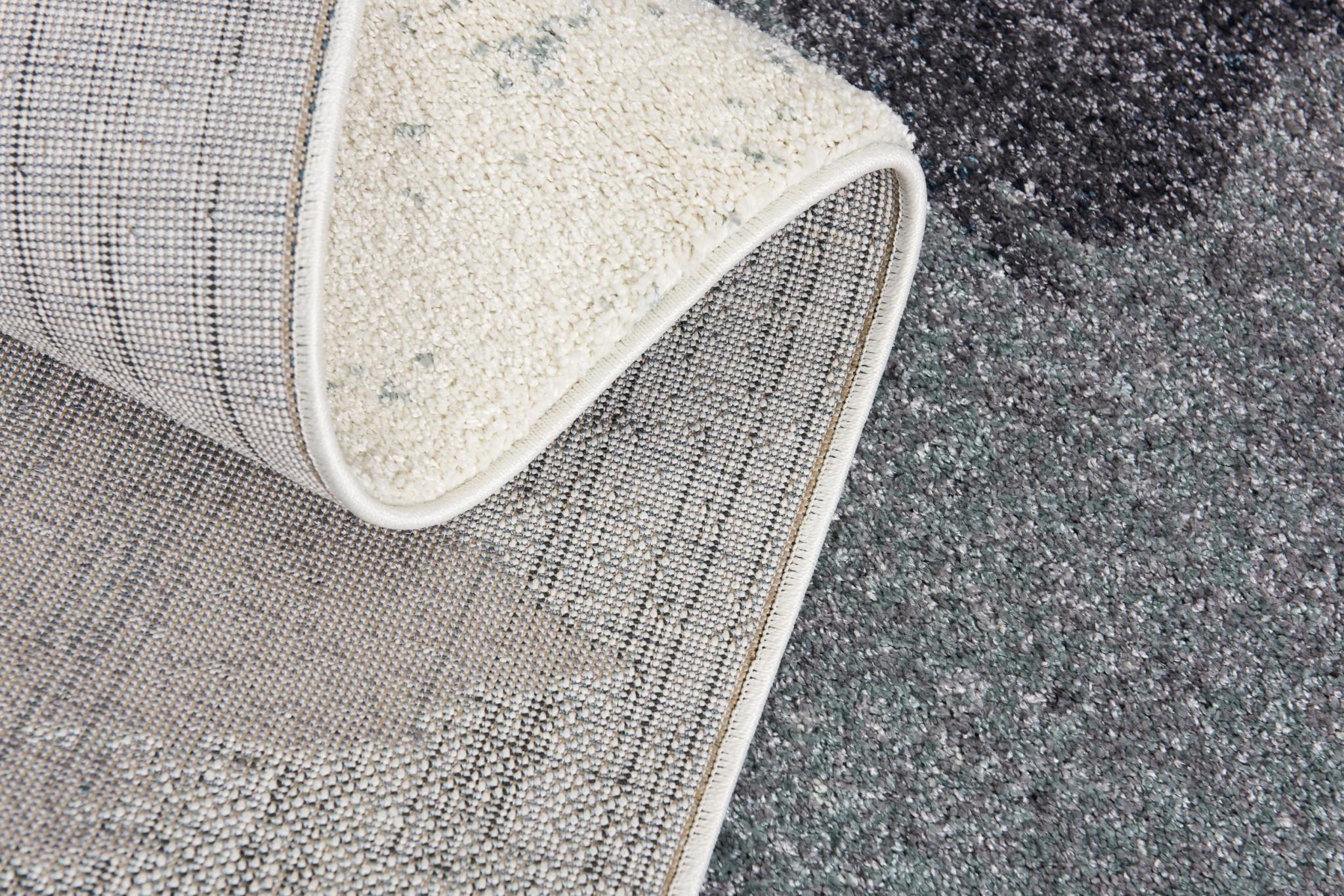 13' Blue And White Abstract Shag Runner Rug