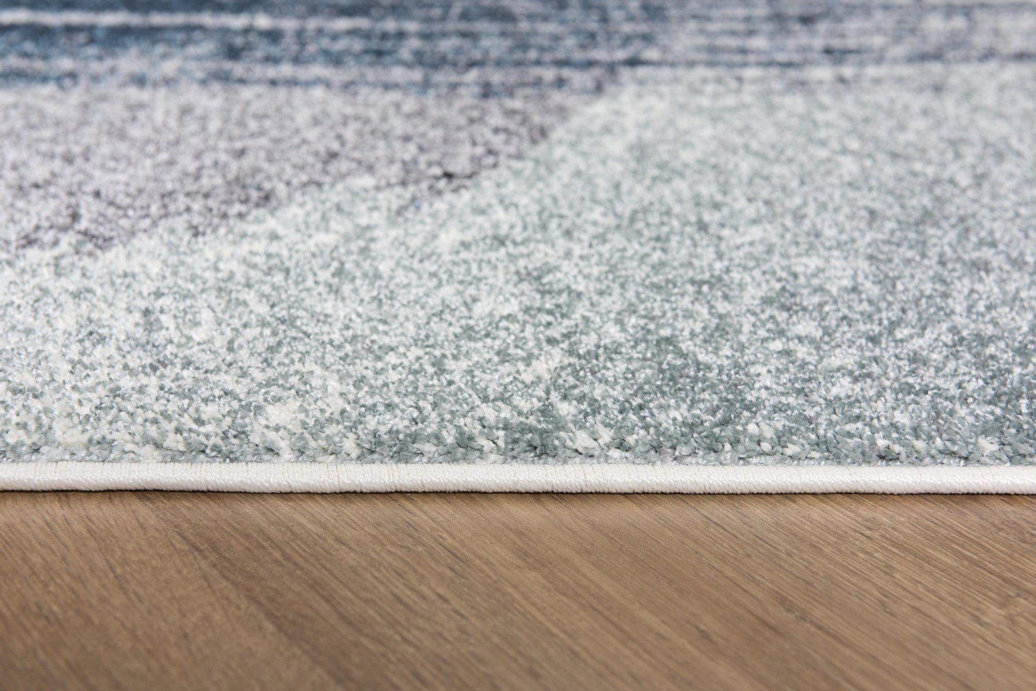 15' Blue And White Abstract Shag Runner Rug