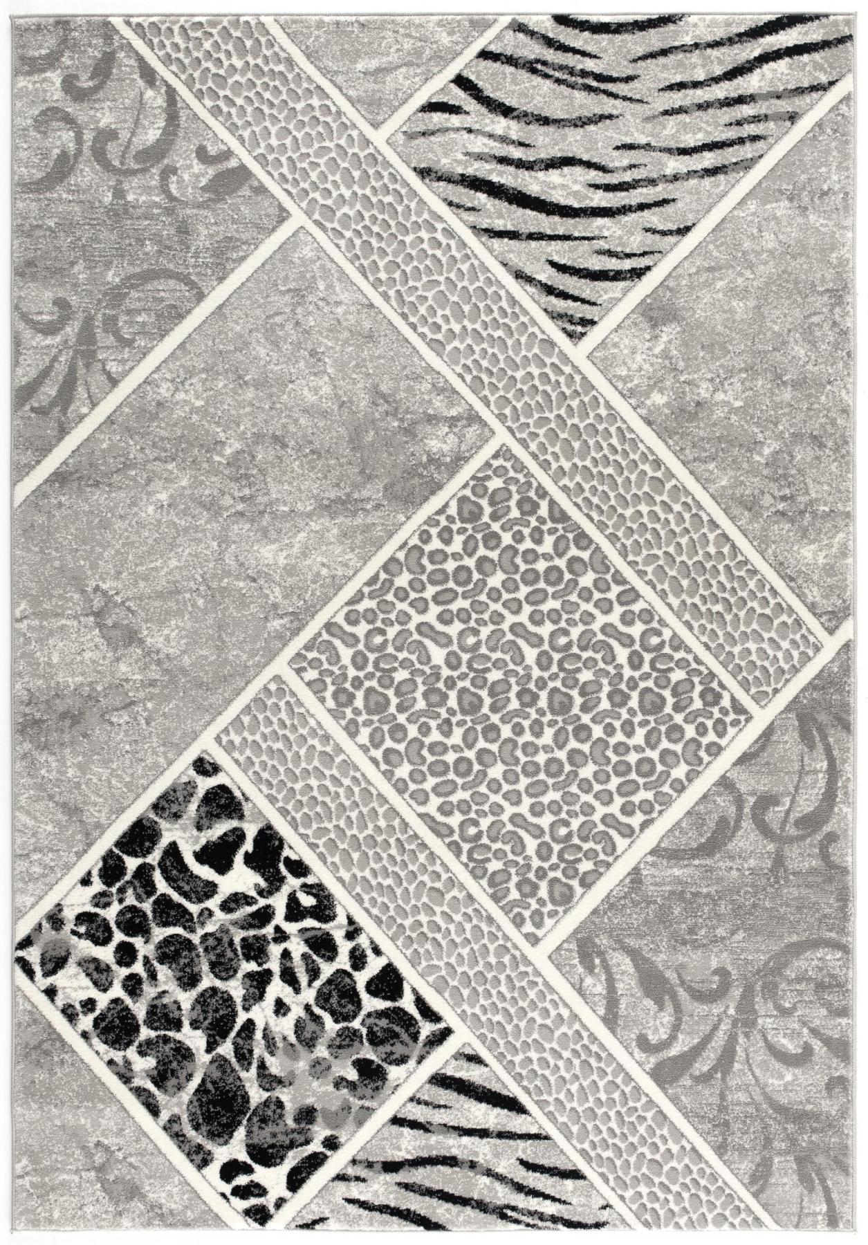 7' X 9' Grey Geometric Power Loom Stain Resistant Area Rug