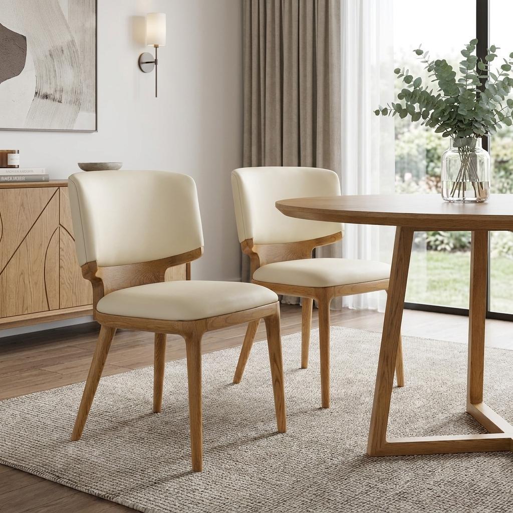 Set of Two Beige And Brown Upholstered Faux Leather King Louis Back Dining Side Chairs