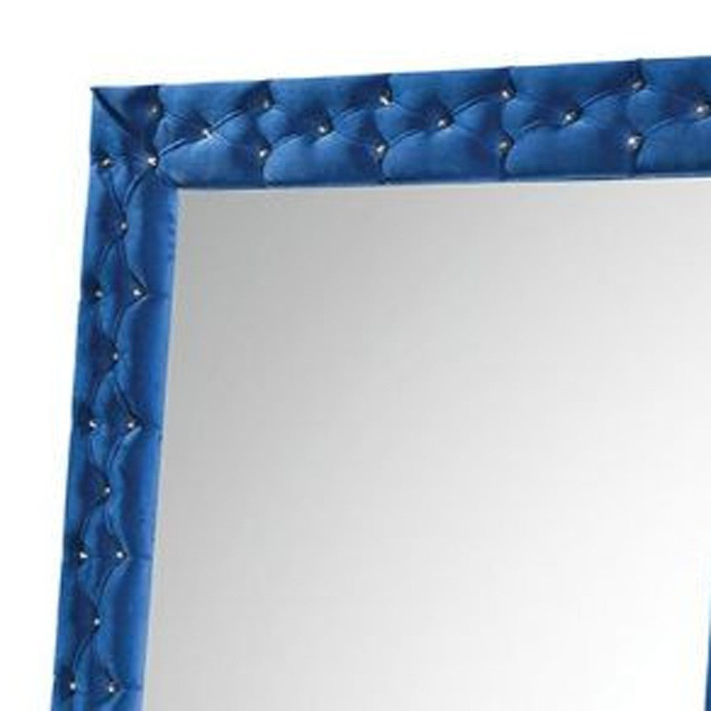 74" Blue Velvet Accent Mirror