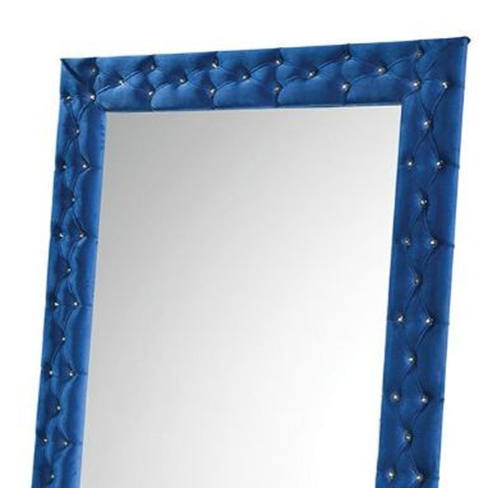 74" Blue Velvet Accent Mirror