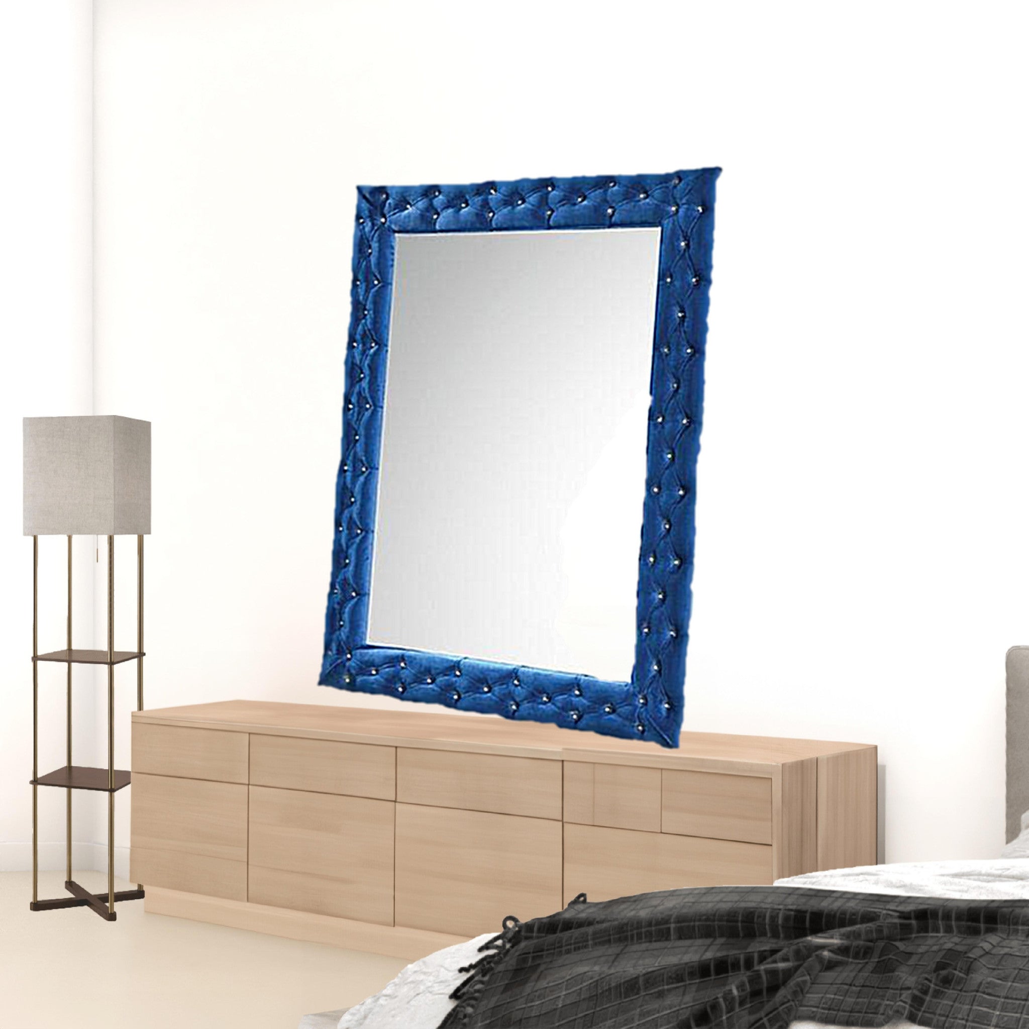 74" Blue Square Wood Framed Mounted Accent Mirror