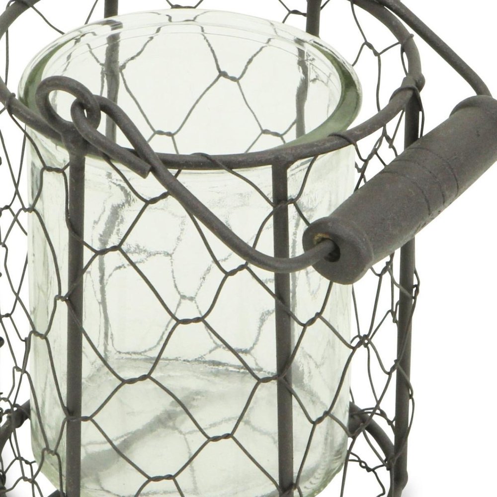 5" Clear And Brown Metal Tabletop Lantern Candle Holder